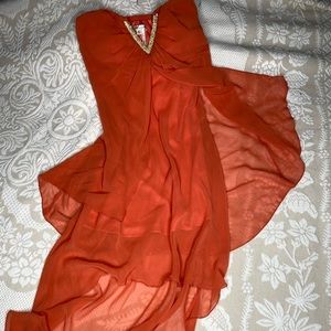Salmon Chiffon Hi-Low Strapless Bling Dress